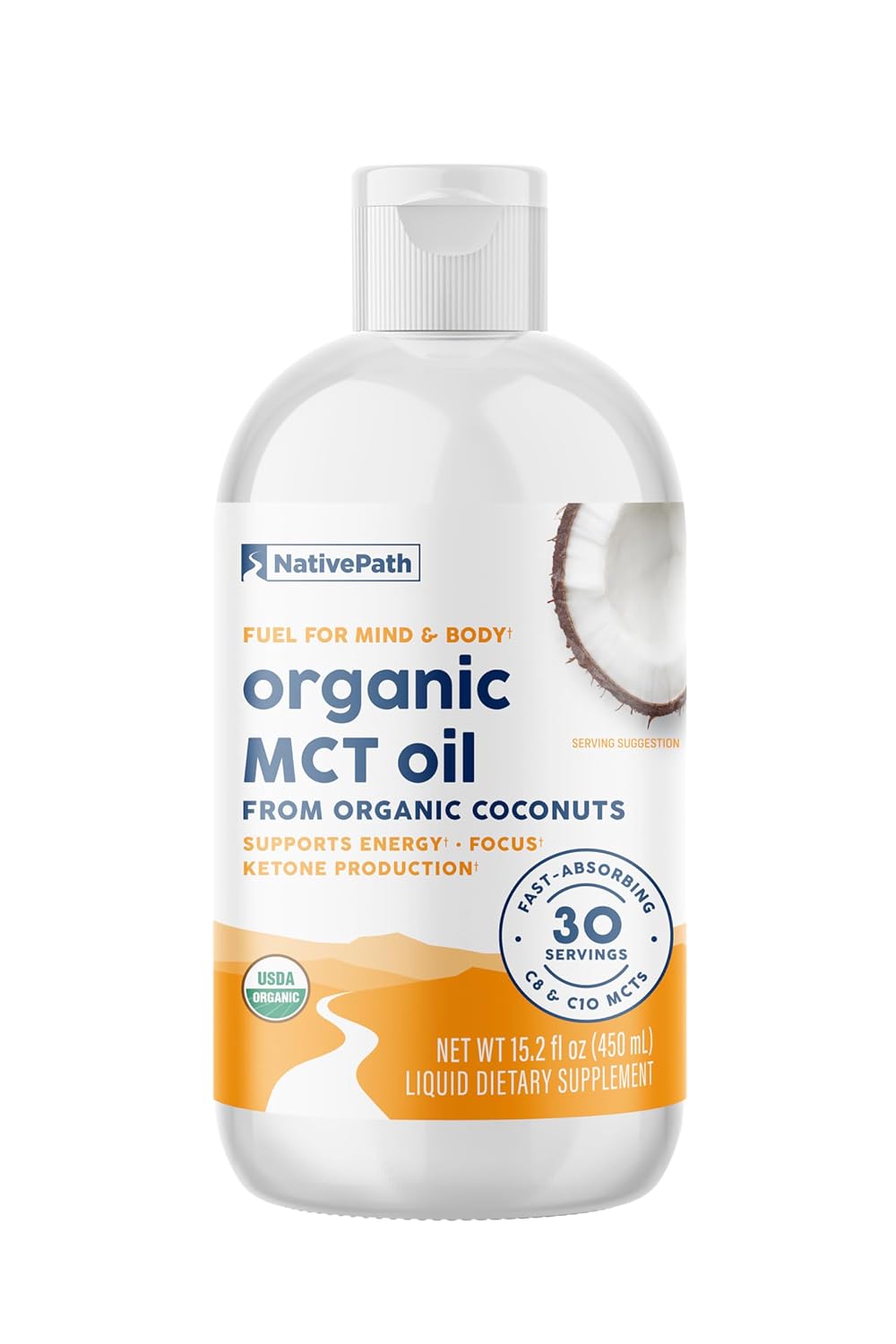 NativePath MCT Oil, Organic, C8 & C10, Flavorless, 30 Servings | From 100% Coconut, Keto Coffee, Smoothies, Dressings, Supports Clean Energy & Focus, Vegan, Non-GMO