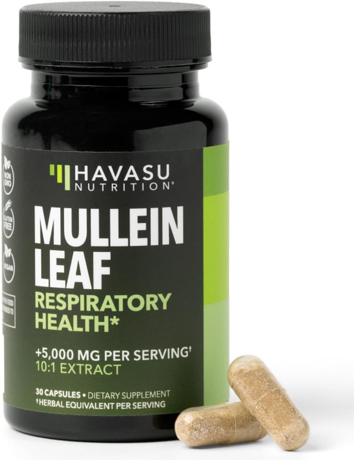 500mg Mullein Extract for Lung Support and Respiratory Health, 30 Count | Mullein Leaf Capsules for Respiratory Health, Vegan, Non-GMO Herbal Supplement for Overall Daily Wellness, 1 Month Supply