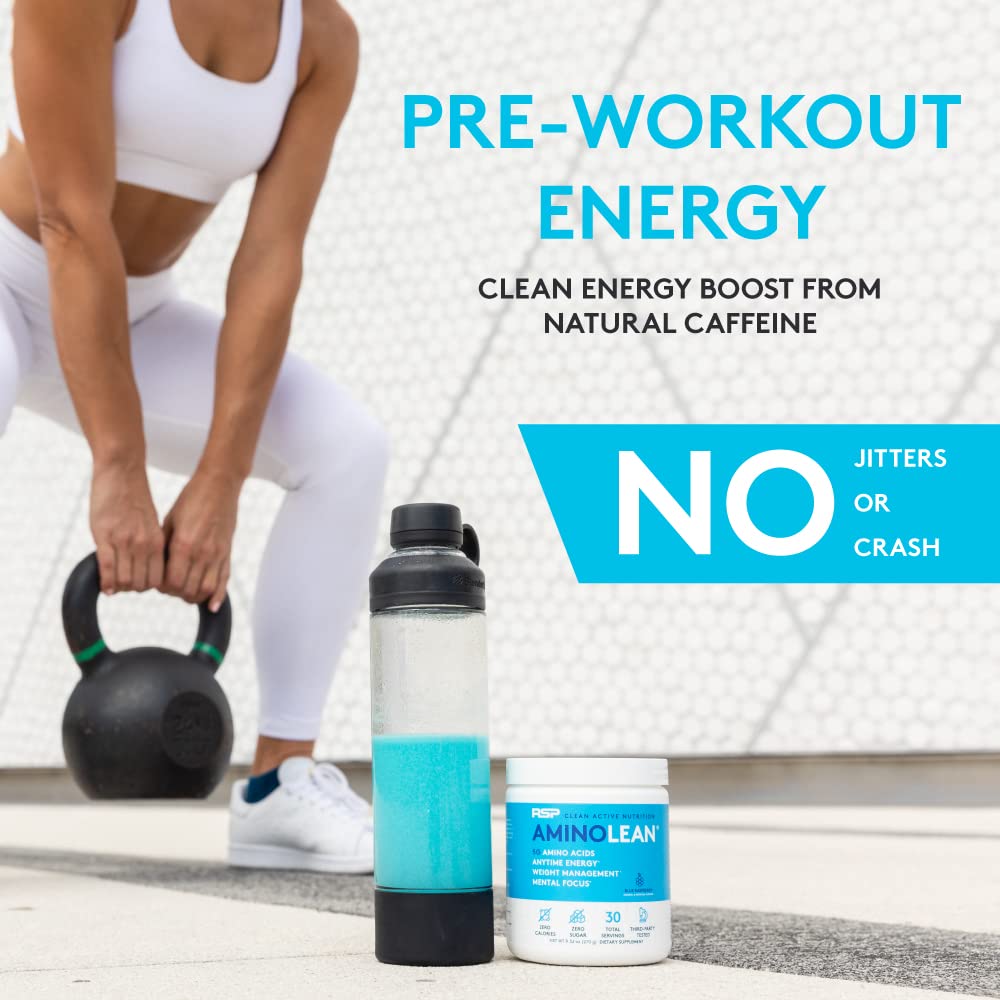 AminoLean Pre Workout Powder & Natural Amino Energy with Vegan BCAA + EAA | Jitter-Free Preworkout Energy from Green Tea + Amino Acids & Weight Management for Women & Men - Vegan, Zero Sugar, No Crash