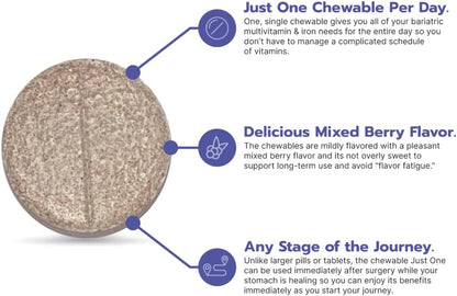 Bari Life Just One Chewable: Once Daily Bariatric Multivitamin + Iron and and BariBurst Calcium Citrate Soft Chews for Gastric Bypass, Gastric Sleeve and Duodenal Switch (Butter Toffee)