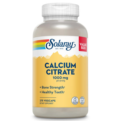 Solaray Calcium Citrate 1000mg - Chelated Calcium Supplement - Supports Bone Strength and Healthy Teeth - Easy to Digest - Vegan - 68 Servings, 275 VegCaps