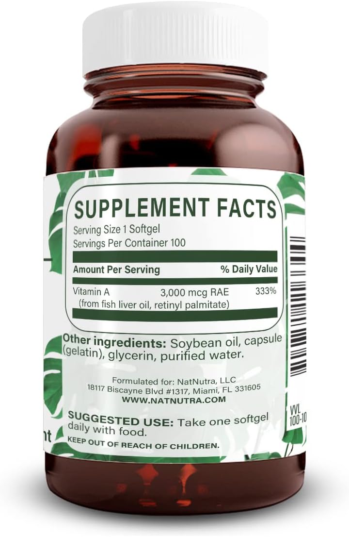 Natural Nutra Vitamin A 10000 IU Softgels, Vitamin A 100 Count | 10000 IU Per Softgel,Supports Eye Health,Supports Skin Health,Gluten Free