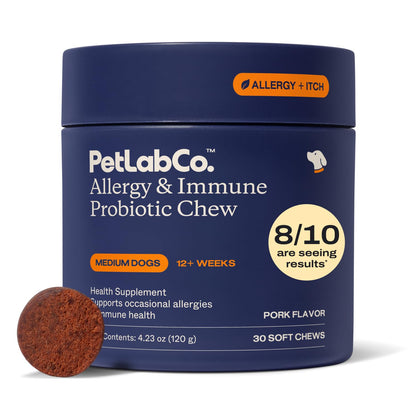 PetLab Co. Allergy & Immune Probiotic Chews, 30 Soft Chews, Small Dogs | Size-specific omega-3s, colostrum and prebiotics to support yeast balance, skin health and immune function