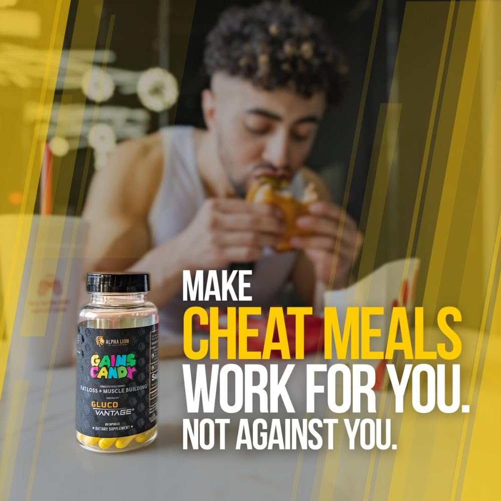 ALPHA LION Gains Candy, Supplement Pills that Support Weight Loss, Appetite Suppressant, Keto-Diet Friendly, Decrease Body Fat, Upgrade Energy & Workout Performance, 60 Capsules (MitoBurn®)