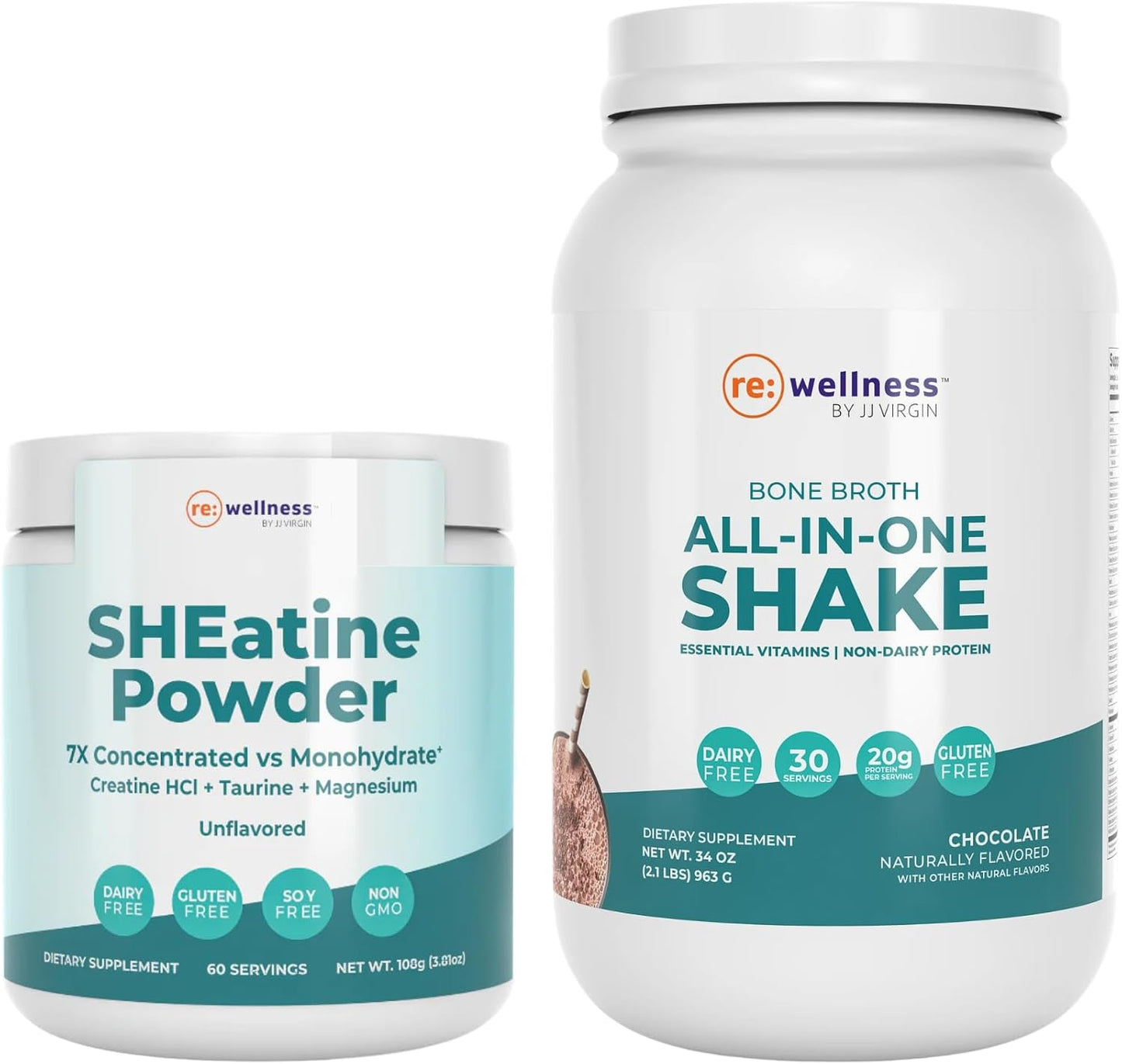 Reignite Wellness by JJ Virgin SHEatine Powder (Unflavored) and Bone Broth All-in-One Shake (Chocolate)