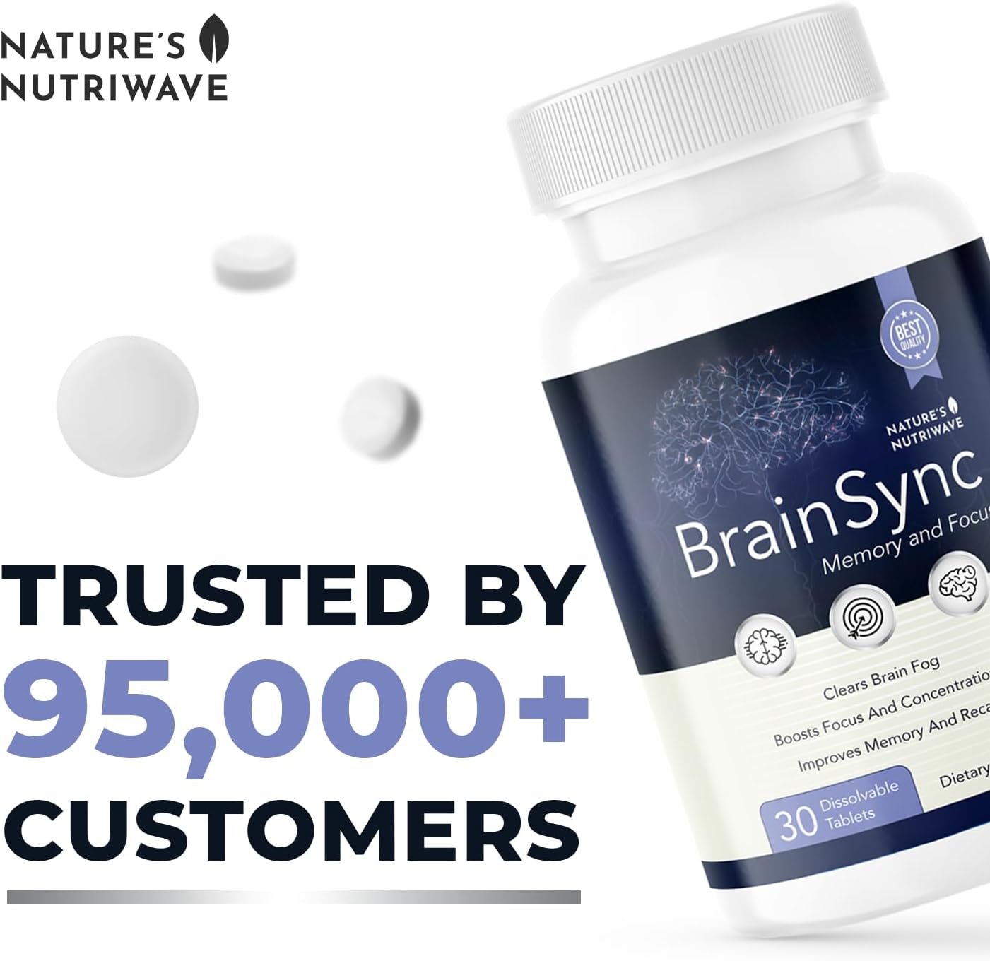 BrainSync – Probiotic Tablets, 3.6 Billion CFU – 30 Ct, 1 Month Supply | Probiotic tablets, 3.6 billion CFU | Easy-to-swallow daily tablet