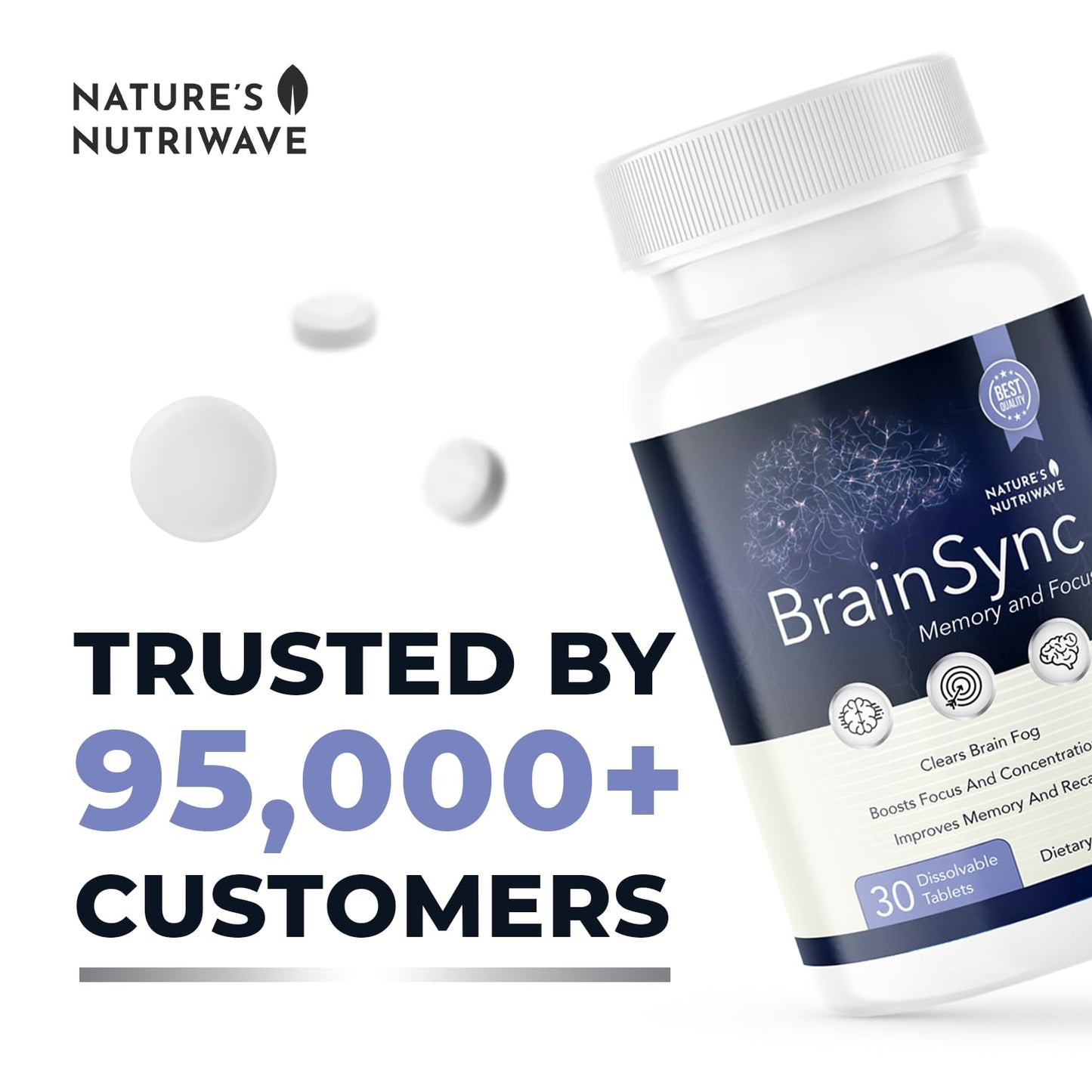 BrainSync – Probiotic Tablets, 3.6 Billion CFU – 30 Ct, 1 Month Supply | Probiotic tablets, 3.6 billion CFU | Easy-to-swallow daily tablet
