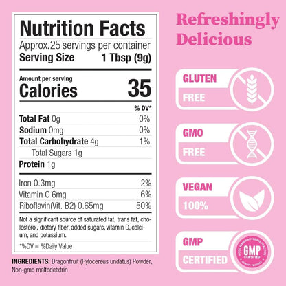 Pink Pitaya Powder, 8 Ounces, Non GMO, Gluten Free, Vegan, Packaged Locally in California