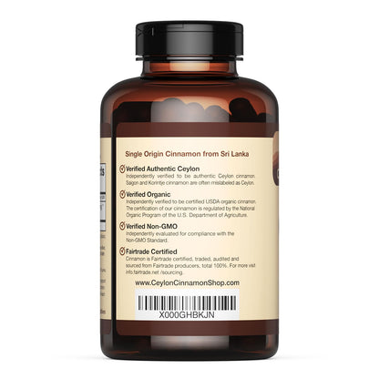 Organic Ceylon Cinnamon Capsules, USDA Certified Supplement - 90 Count | Premium Grade, True Sri Lankan Variety, Cinnamomum Verum, All-Natural, Non-GMO, Gluten Free, Made in the USA (GMP)