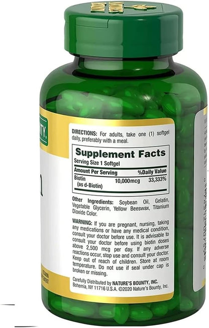 Nature's Bounty Biotin 10,000 mcg, 250 Rapid Release Softgels