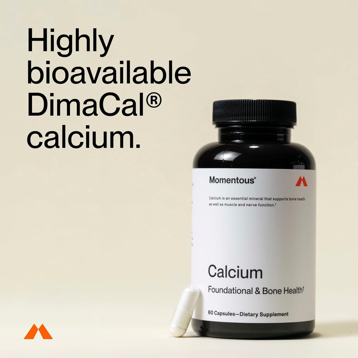 Momentous Calcium with DimaCal Supplement - 250 mg Capsules for Foundational & Bone Health Support - NSF Certified for Sport - Gluten-Free - 60 Servings