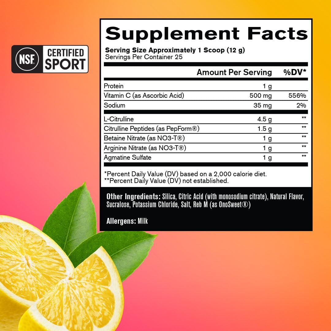 BARE PERFORMANCE NUTRITION, BPN Pump, Pre-Workout Muscle Pump Enhancer w/L-Citrulline, Increased Blood Flow/Oxygen Transport to Muscles, 25 Servings, Pink Lemonade