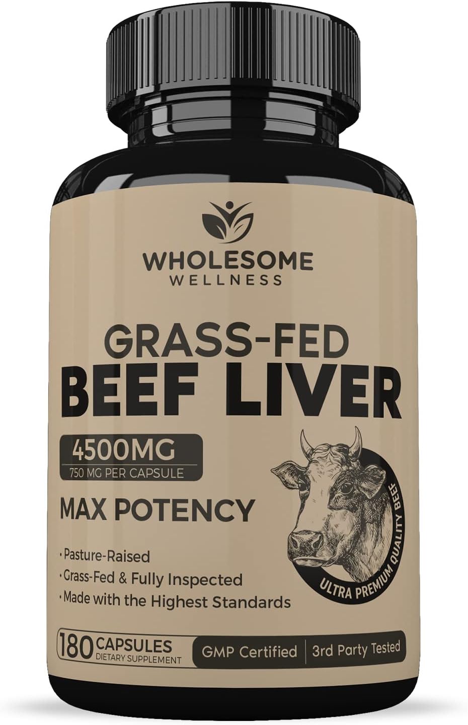 Grass Fed Desiccated Beef Liver Capsules (180 Pills, 750mg Each) + Liposomal Vitamin C Capsules (200 Pills 1500mg Buffered) High Absorption VIT C Bundle