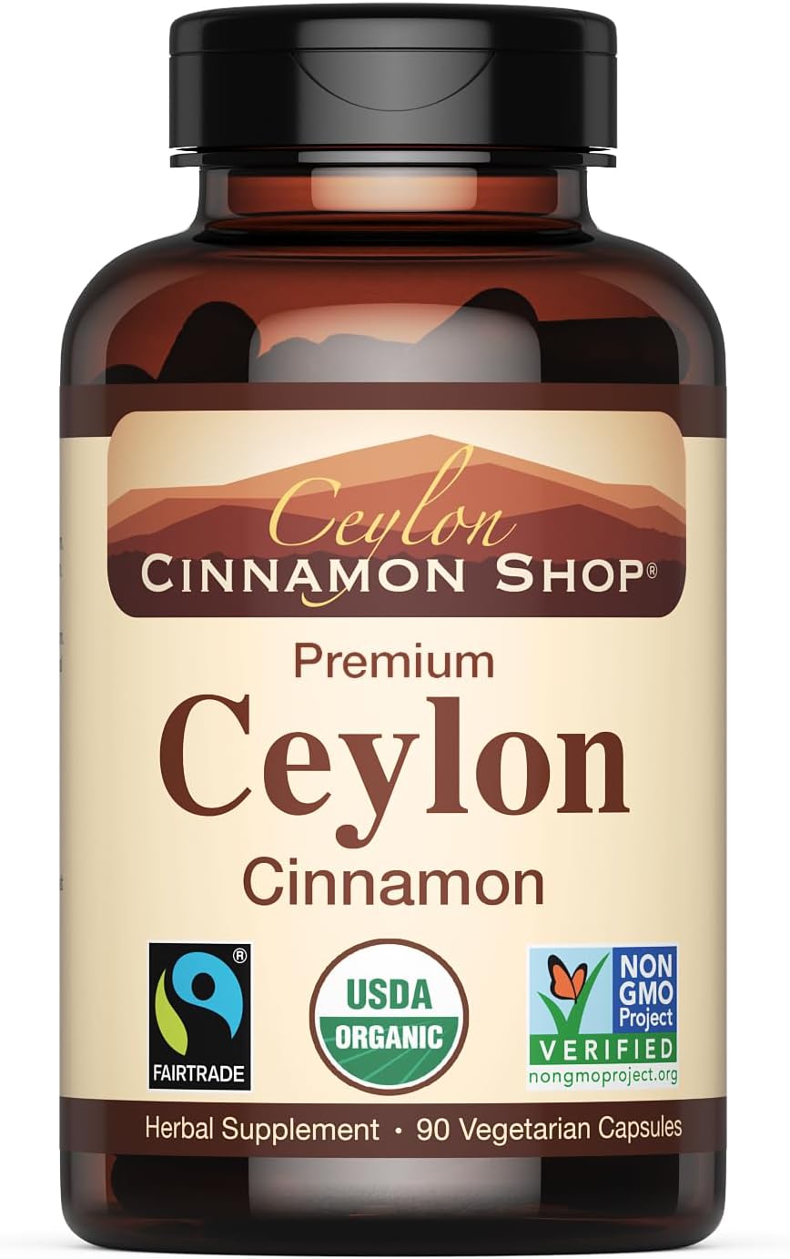 Organic Ceylon Cinnamon Capsules, USDA Certified Supplement - 90 Count | Premium Grade, True Sri Lankan Variety, Cinnamomum Verum, All-Natural, Non-GMO, Gluten Free, Made in the USA (GMP)