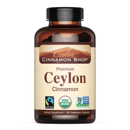 Organic Ceylon Cinnamon Capsules, USDA Certified Supplement - 90 Count | Premium Grade, True Sri Lankan Variety, Cinnamomum Verum, All-Natural, Non-GMO, Gluten Free, Made in the USA (GMP)
