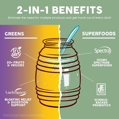 Salud 2-in-1 Greens Powder + Superfood Drink Mix, Passion Fruit | 20+ Fruits and Veggies, Probiotics, Prebiotics, Supports Digestive Health, Bloating Relief, Vegan (15 Servings)