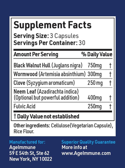 ImmuneG.I. Wormwood Black Walnut Hull Clove Neem Fulvic Acid | Intestinal Cleanse Formula | Doctor Formulated to Support Gut Health & Detox - No Stearates, No Dioxides – 90 Capsules