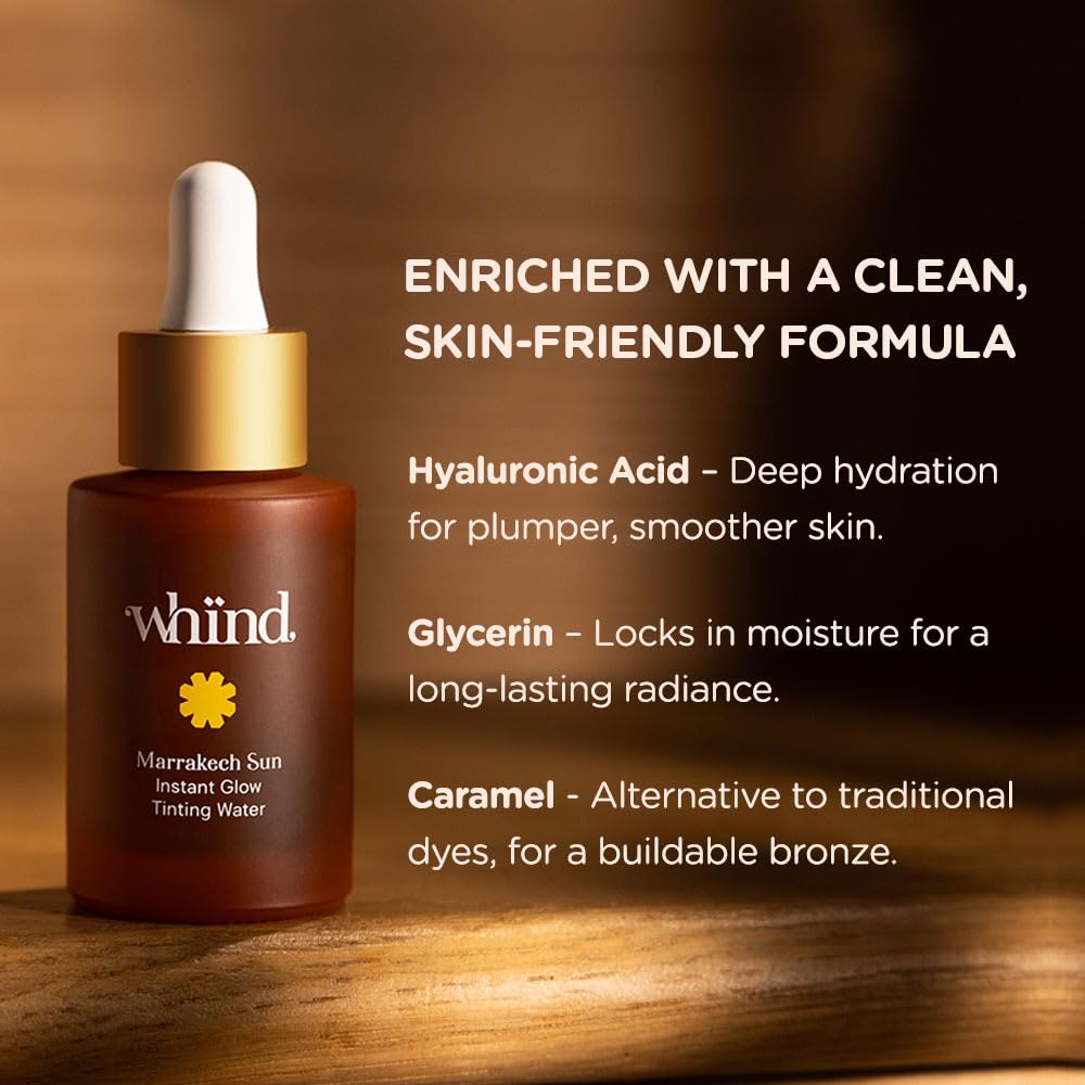 WHIND Marrakech Sun Instant Glow Tinting Water- Self Tanner Face Drops –Bronzing for Face –Lightweight Tanner/Natural Tan- Streak-Free Glow – Tan Drops for Radiant Skin - 1oz / 30ml WHINDBuy Supplements Australia