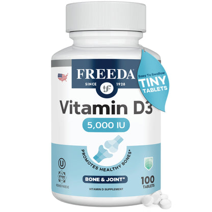 FREEDA Vitamin D3-5000 IU - Pure High Potency Kosher Supplement Tablets - Bone and Muscle Health, Calcium Absorption, Immune Support for Men and Women* - 250 Count | High Potency Vitamin D3 Supplement with 5000 IU Tablets - Support Bone Health, Muscle Fun