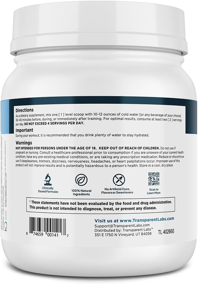 Transparent Labs BCAA Glutamine Powder (30 Servings, Strawberry Lemonade) & Creatine HMB (30 Servings, Strawberry Lemonade)