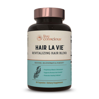 Hair La Vie Live Conscious Revitalizing Blend Hair Growth Vitamins for Women to Support Health of Hair - Supplements w/Biotin, Collagen & Saw Palmetto for Thick, Full Hair - 60 Caps