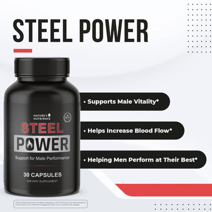 Steel Power – L-Citrulline, L-Carnitine & Maca – 30 Ct, 1 Month Supply | L-Citrulline, L-Carnitine, Maca Root & Pine Bark Extract | Non-GMO, Made in USA | Easy-to-swallow daily capsule