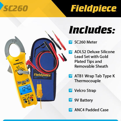 Fieldpiece Compact HVACR Clamp Multimeter SC260 – True RMS Clamp Meter with Temperature, Capacitance & Backlight | True RMS Multimeter with Temperature, Capacitance and Backlight