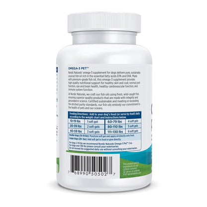 Nordic Naturals Omega-3 Fish Oil for Dogs with EPA + DHA - 180 Count | Easy-to-give soft gel capsules deliver 320 mg omega-3 per serving to support heart, skin, coat, and immune health in dogs