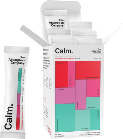 The Absorption Company Calm Powder - Magnesium Drink Mix Packets - 14PK | Vitamin-D,Cortisol Regulation for Men & Women, Mood Support with Ashwagandha & L-Theanine for Relaxation, Watermelon Lemonade