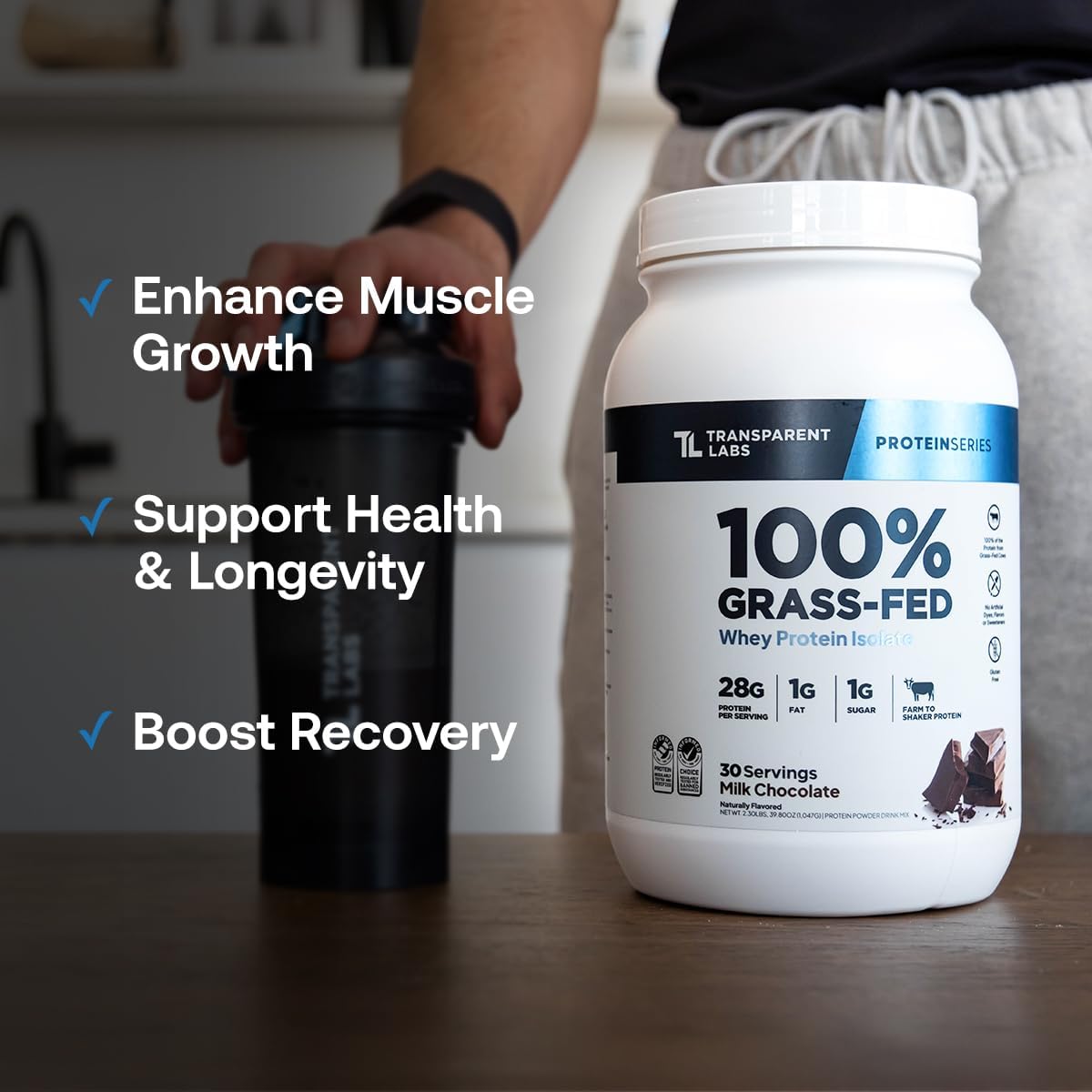Transparent Labs Grass-Fed Whey Protein Isolate (30 Servings, Chocolate Peanut Butter) & Grass-Fed Whey Protein Isolate (30 Servings, Milk Chocolate)