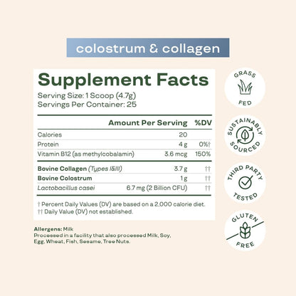Bloom Nutrition Bovine Colostrum Powder, Strawberries & Cream, 25 Servings | Gut Health, Immune Support, Hair Growth & Beauty Supplement, Gluten Free, Sugar Free