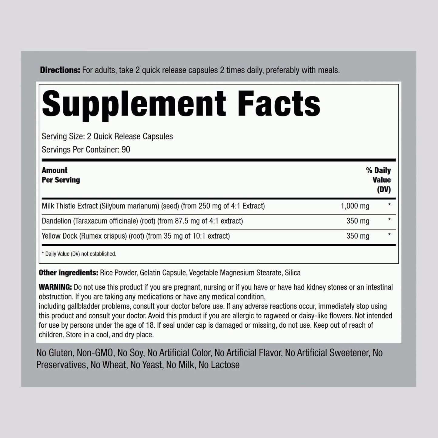 Piping Rock Milk Thistle, Dandelion & Yellow Dock | 180 Capsules | Concentrated Extract Complex | Non-GMO, Gluten Free Supplement