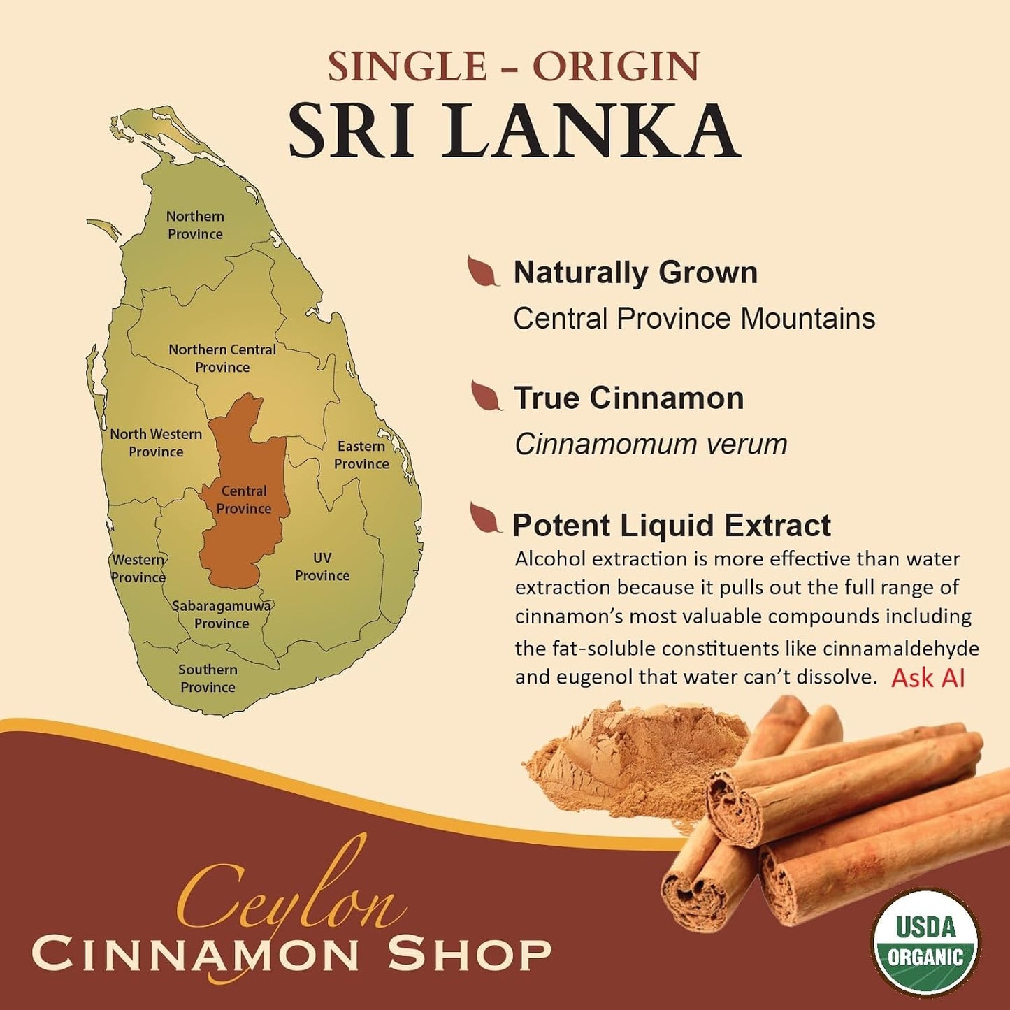 CinnaGold™ Organic Ceylon Cinnamon Liquid Extract Supplement - 4 oz | Superior Absorption & Bioavailability, USDA Certified Tincture, Non-GMO, Gluten Free, Sugar Free, Made in the USA (GMP)