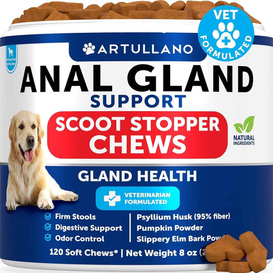 Anal Gland Support Chews for Dogs - Bye Scoot - Fiber Blend with Pumpkin, Psyllium, Slippery Elm, Digestive Enzyme