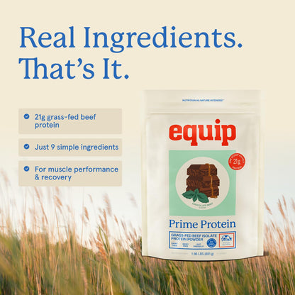 Equip Prime Chocolate Protein Powder - Gut-Friendly, No Sugar Protein Shake Powder with Grass-Fed Beef & Natural Collagen - Rich & Creamy Mix - 21g Per Serving - Whey & Dairy-Free (30 Scoops)