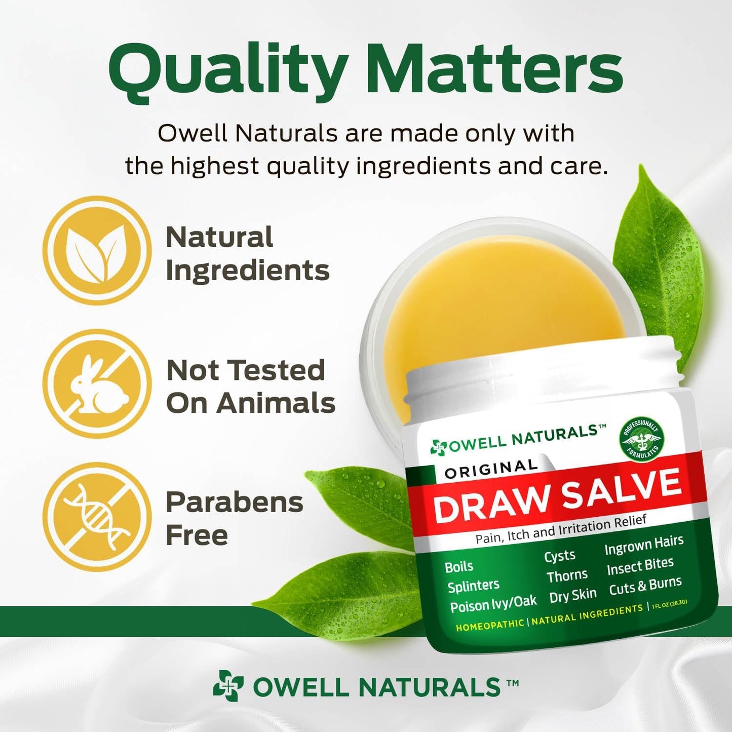 Owell Naturals Drawing Salve Ointment Fast Acting Formula for Ingrown Hair, Boil and Cyst, Maximum Strength for Splinters Remover, Bug and Spider Bites, Bee Stings, Poison Ivy. (1 Fl Oz (Pack of 1))