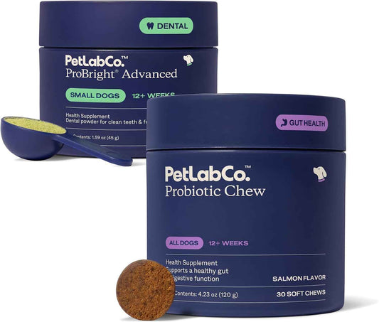 PetLab Co. – Gut & Breath Bundle: Dental Powder for Fresh Breath in 1 Scoop. for Small Dogs & Salmon Dog Probiotics to Support a Healthy Gut - Easy to Use – Innovative Formulas