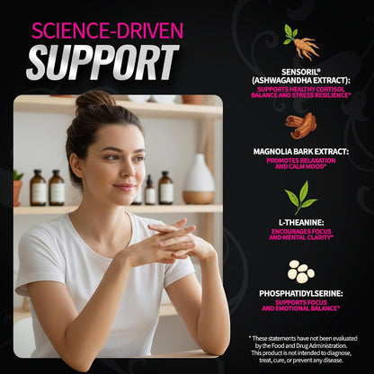 Bold Buns Cortisol Supplements for Women - Cortisol Support Stress & Mood Balance Supplement with Sensoril® Ashwagandha, Magnolia Bark, L-Theanine - Supports Calm, Focus & Sleep (60 Vegan Capsules)