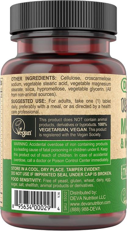 Deva Vegan Multivitamin & Mineral Supplement, Tiny Tablets, Easy to Swallow, 90 Tablets