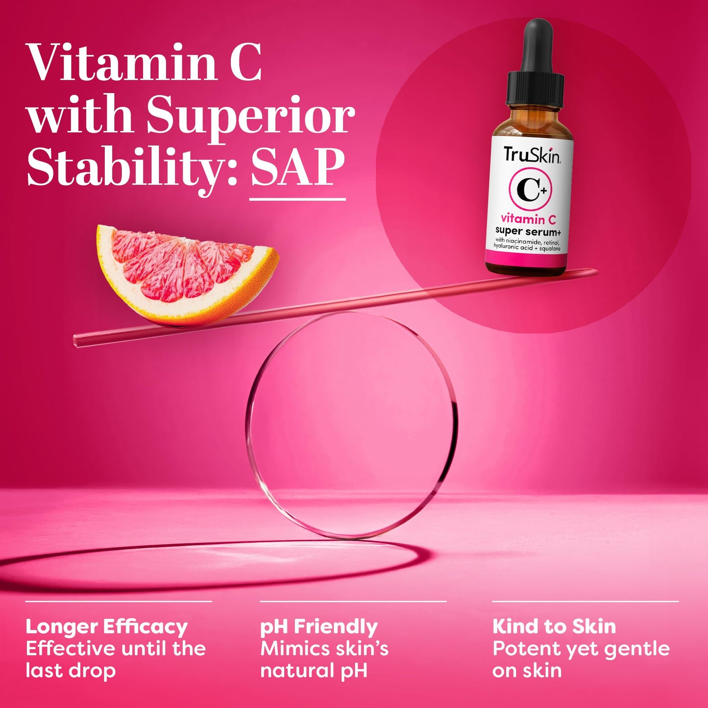 TruSkin Vitamin C Super Serum for Face, 5 Skin Benefits, 1 fl oz | Vitamin C, Retinol, Niacinamide, Hyaluronic Acid and Squalane to brighten, firm, smooth, hydrate, and refine skin