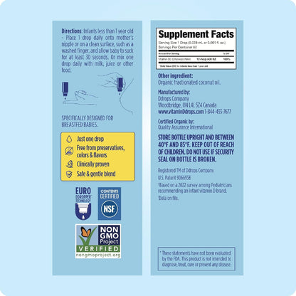 Ddrops Baby 400 IU, Vitamin D, 60 Drops 1.7mL (0.06 Fl. Oz (Pack of 1))