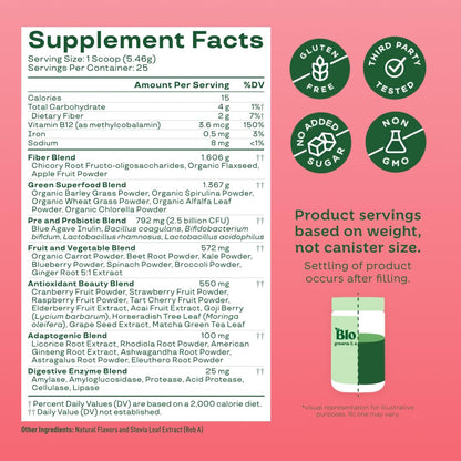 Bloom Nutrition Superfood Greens Powder, Berry, 30 Servings | Digestive Enzymes with Probiotics and Prebiotics, Gut Health, Bloating Relief for Women, Chlorella, Green Juice Mix