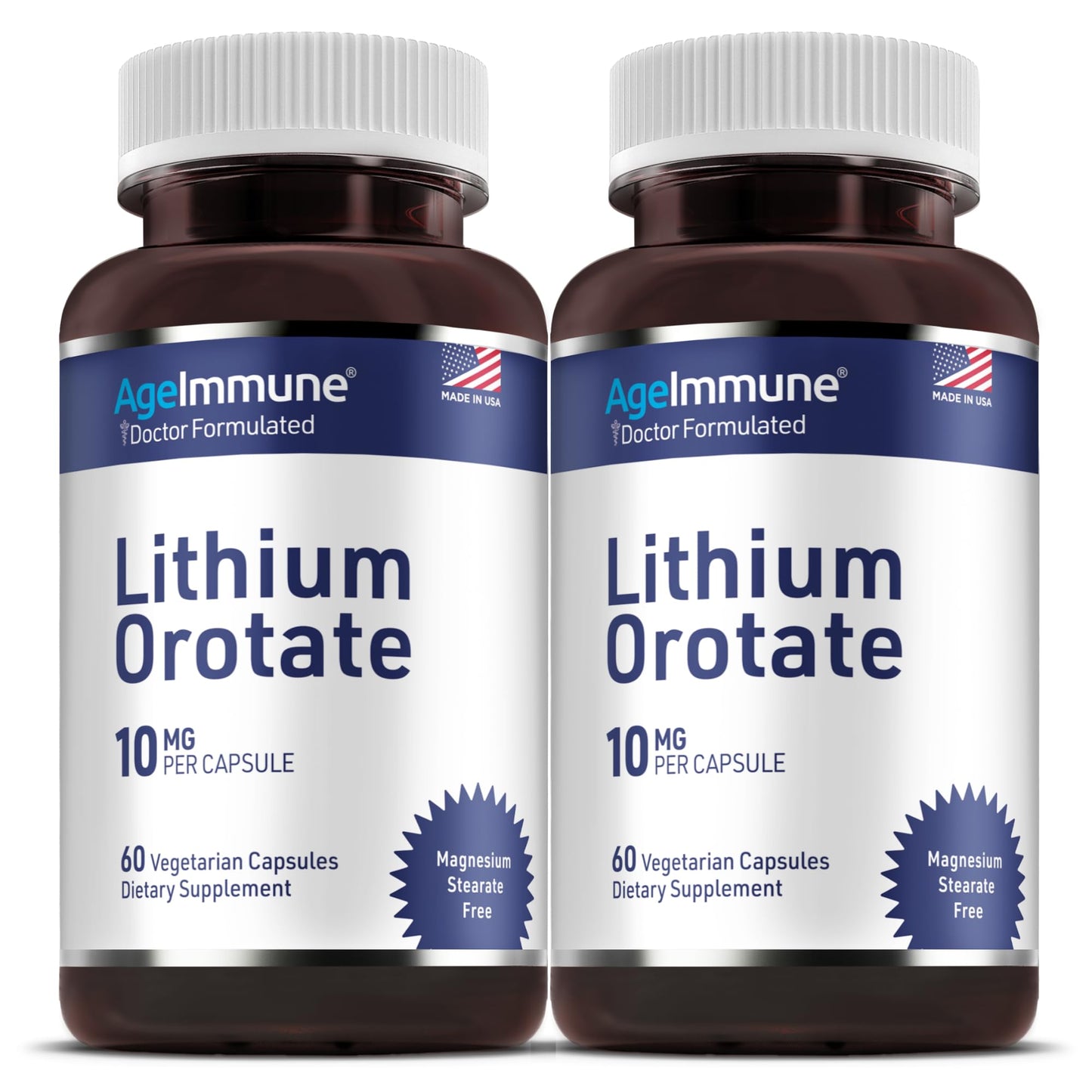 Lithium Orotate 10mg per Capsule - 60 Vegetarian Capsules. Memory and Emotional Wellness Support - Magnesium Stearate Free - 2 Months Supply of Lithium Supplement.