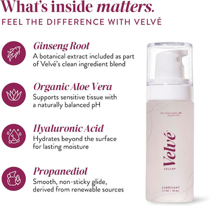 Velve Water-Based Personal Lubricant - pH Balanced, Aloe & Hyaluronic Acid