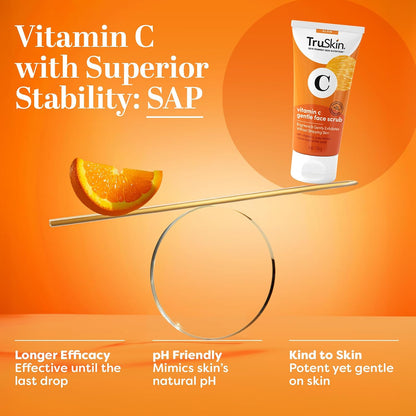 TruSkin Vitamin C Brightening Face Scrub with Yuzu Lemon, 4 fl oz | With Bora Bora white sand to gently exfoliate, smooth skin texture and reveal softer, more radiant-looking skin