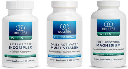 Equilife - Activated B Complex (60 ct.), Full Spectrum Magnesium (180 ct.), Daily Activated Multi-Vitamin (30 Servings)