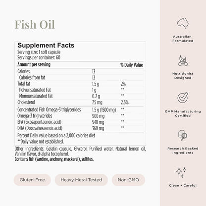JSHealth High Strength Fish Oil. 900mg Omega-3 per Capsule with 540mg EPA and 360mg DHA. Wild-Caught, Friend of the Sea Certified, Vanilla Coated. No Fishy Aftertaste (60 Capsules)