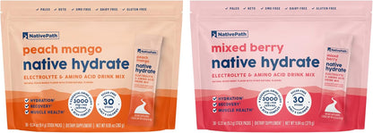 NativePath Hydrate Stick Pack Peach Mango & Mixed Berry Bundle – Zero Sugar Electrolytes with BCAAs