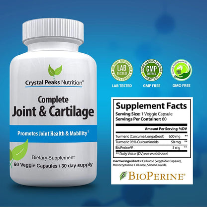 Joint Supplement with MAX Strength Turmeric Curcumin - Joint Support Capsules - Daily Vegan Turmeric for Joint Mobility and Flexibility with Black Pepper Extract BioPerine. 60 Capsules/30 Day Supply