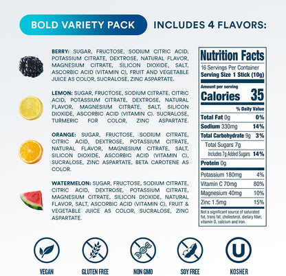 DripDrop Hydration Bold Tropical Variety Bundle Electrolyte Packets, 32 Ct | Watermelon, Berry, Lemon, Orange, Mango, Açaí, Passion Fruit & Piña Colada; Single Serve Powder Drink Mix; 3X Electrolytes
